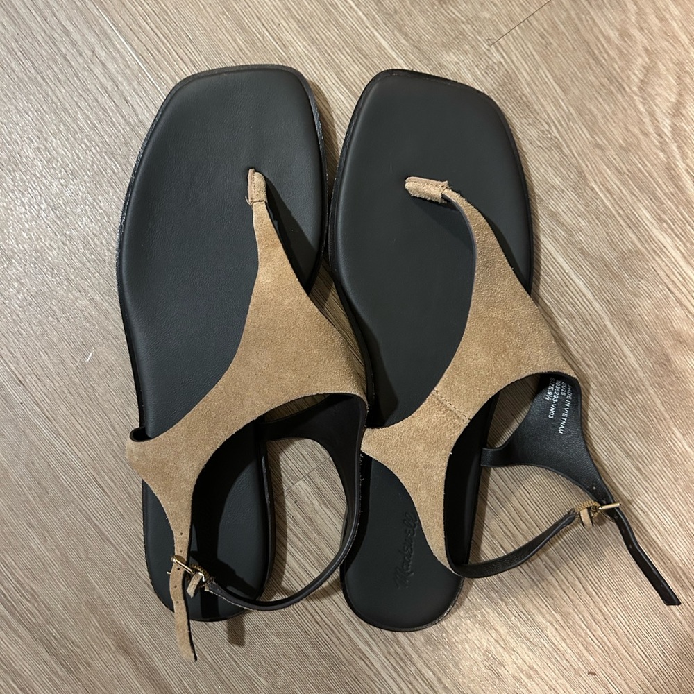 Madewell Kira Suede Covered Thong Sandal Khaki Tan 9.5